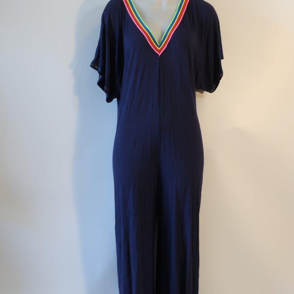 NWT Womens Meet Me In Miami Navy Blue, Multi Embroidered Jumpsuit M